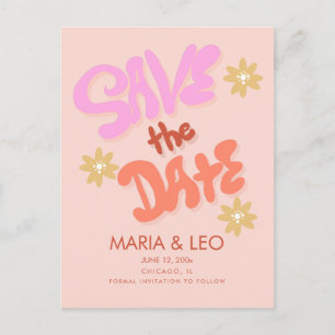 Groovy handgezeichnete Lettering Save-the-Date-Kar Postkarte