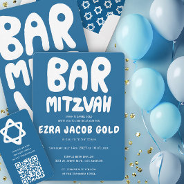 Groovy Handlettering Custom Bar Mitzvah Blue Einladung