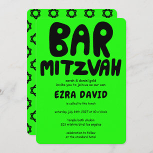Groovy Handlettering Custom BAR Mitzvah Neon Stars Einladung