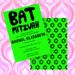 Groovy Handlettern Custom Bat Mitzvah Neon Stars Einladung<br><div class="desc">Perfekte Karte, um eine Fledermausmitzvah anzukündigen! Handgefertigte Kunst für Sie mit Griffe auf der Vorderseite und einem Muster auf der Rückseite! Vollständig anpassbar! Klicken Sie auf "Personalisieren" oben, um den Text zu bearbeiten. Klicken Sie auf "Bearbeiten mit dem Design-Tool", um die Schriftart, Farben und Platzierungen anzupassen und das Design auf...</div>