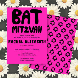 Groovy Handlettern Custom Bat Mitzvah Pink Stars Einladung