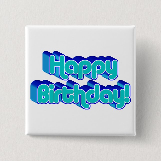 Groovy Happy Birthday Retro Blue Text Image Button (Vorderseite)