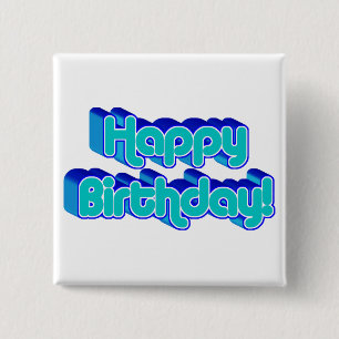 Groovy Happy Birthday Retro Blue Text Image Button