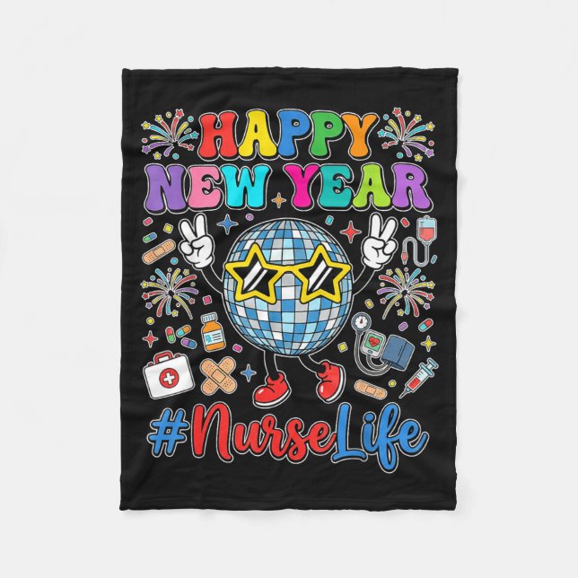 Groovy Happy New Year 2026 Nurse Life Disco Ball F Fleecedecke (Vorderseite)