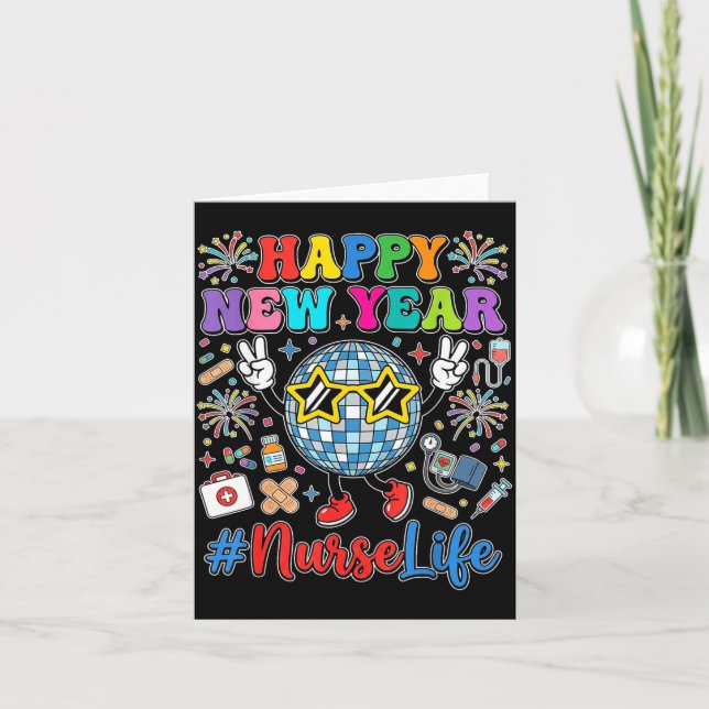 Groovy Happy New Year 2026 Nurse Life Disco Ball F Karte (Vorderseite)