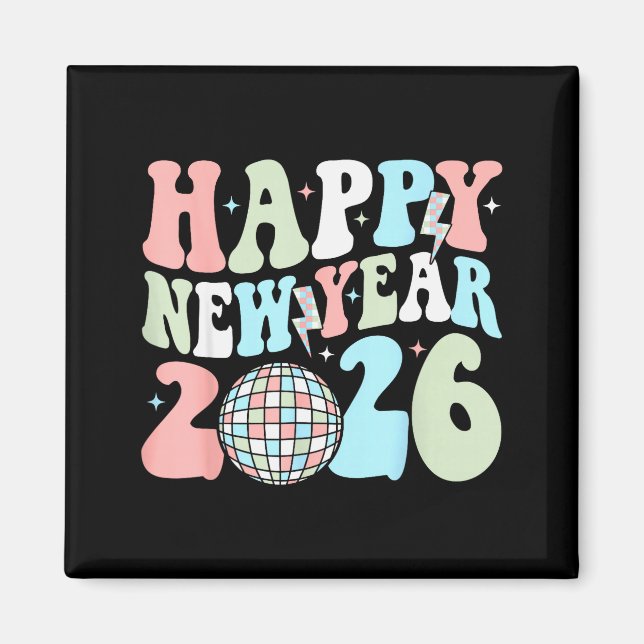 Groovy Happy New Year 2026 Party Cute New Years Ev Magnet (Vorne)