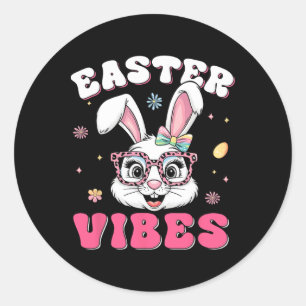 Groovy Happy Oaster Niedlich Bunny Rabbit Face Wom Runder Aufkleber