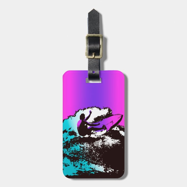Groovy Hawaiian Surfer 1960er Jahre Retro Graphic Gepäckanhänger (Vorderseite vertikal)