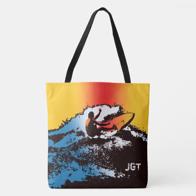 Groovy Hawaiian Surfer 60er Retro Monogram Beach B Tasche (Vorderseite)