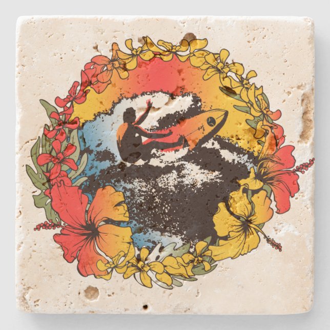 Groovy hawaiische Surfersechziger jahre Retro Tiki Steinuntersetzer (Vorderseite)