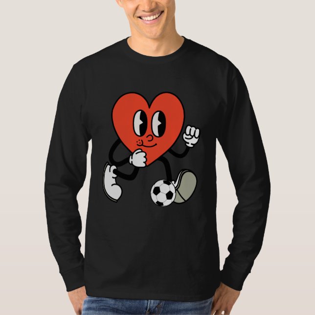 Groovy Heart Playing Soccer Valentine's Day Soccer T-Shirt (Vorderseite)