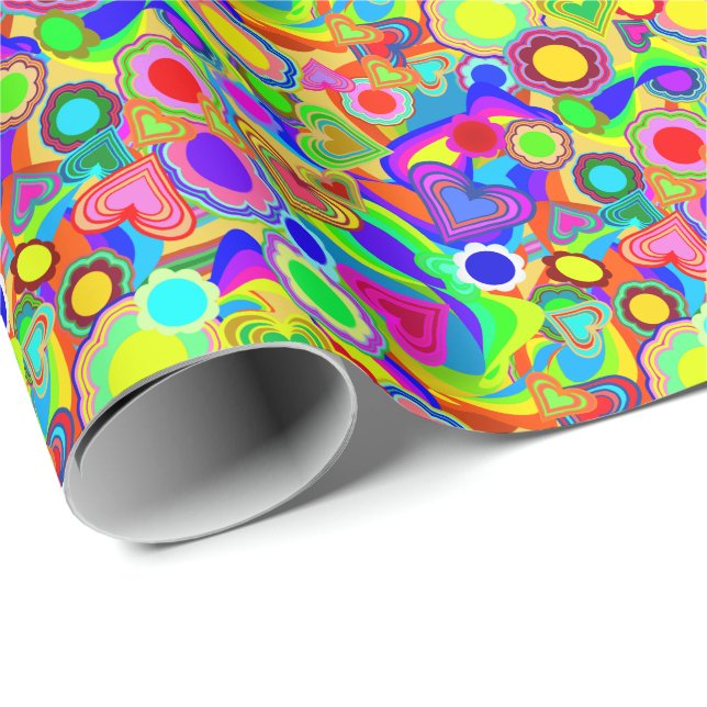 Groovy Hearts Blume Geschenkpapier (Rolleneckpunkt)