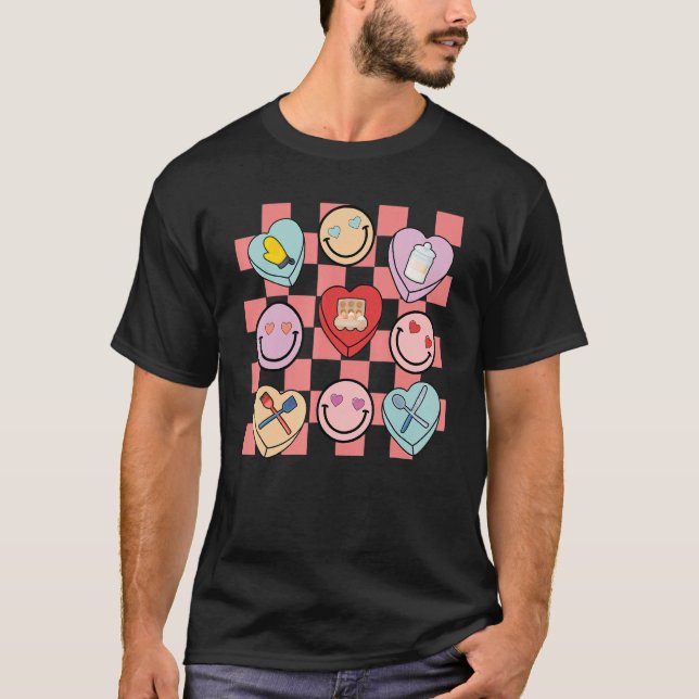 Groovy Hearts Love Lunch Lady Valentine's Day Teac T-Shirt (Vorderseite)