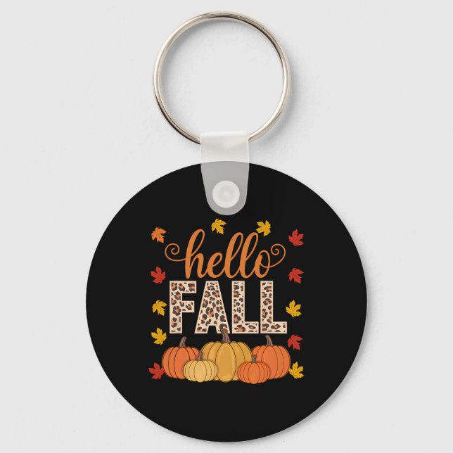 Groovy Hello Herbst Herbstmaple Blätter Pumpkin Le Schlüsselanhänger (Vorderseite)