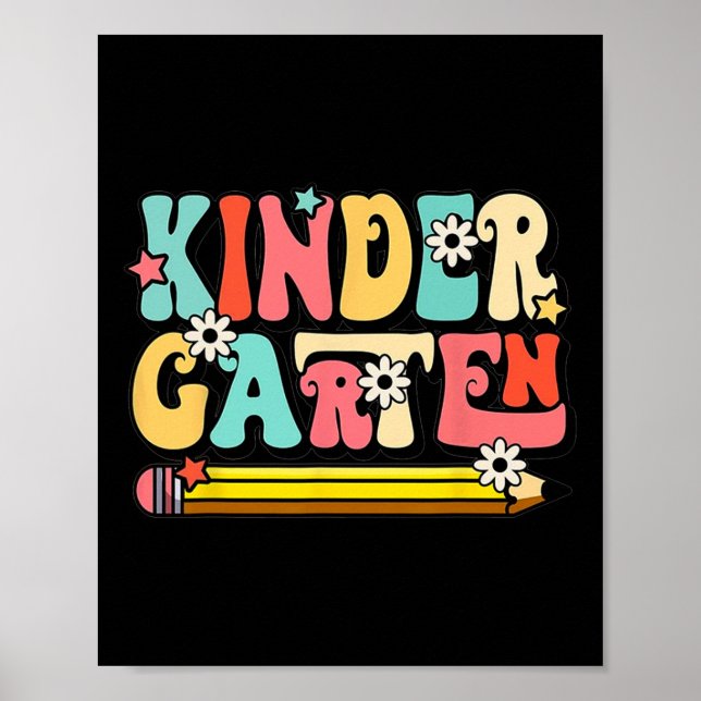 Groovy Hello Kindergarten Vibes Retro Teacher Back Poster (Vorne)