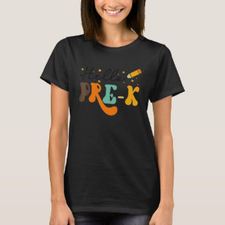 Groovy Hello Pre K Vibes Retro Teachers Kids Back T-Shirt