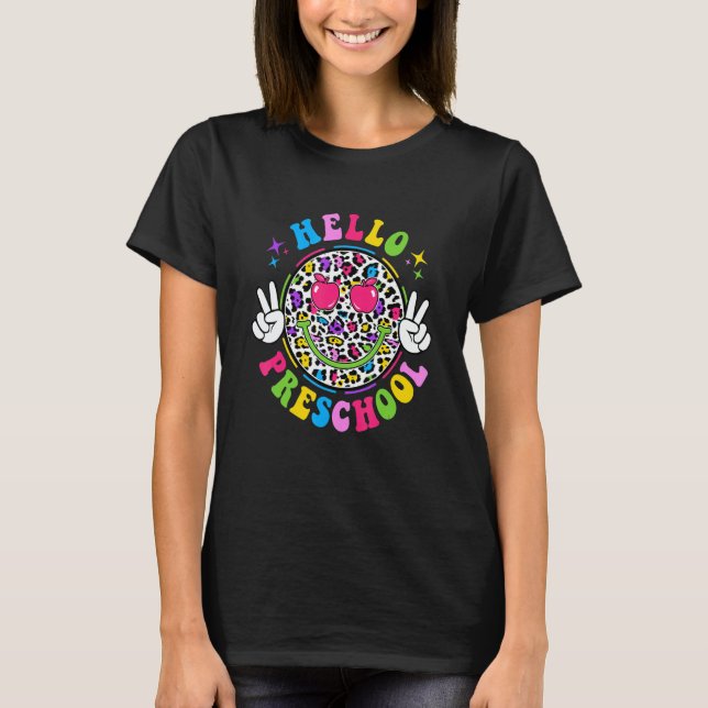 Groovy Hello Preschool Vibes Retro Teachers Back T T-Shirt (Vorderseite)