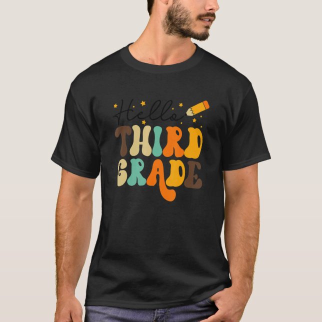 Groovy Hello Third Grade Vibes Retro Teachers Back T-Shirt (Vorderseite)