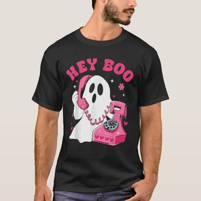 Groovy Hey Boo Cute Ghost Funny Halloween Mens Wom T-Shirt (Vorderseite)