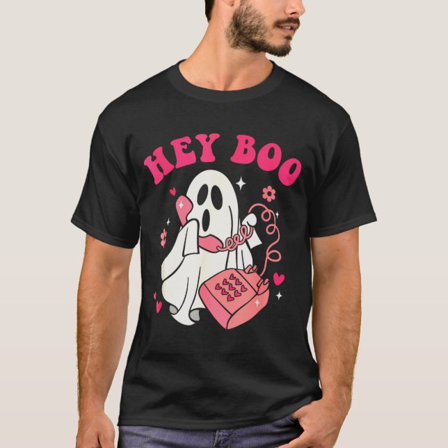 Groovy Hey Boo Cute Ghost Funny Halloween Mens Wom T-Shirt (Vorderseite)