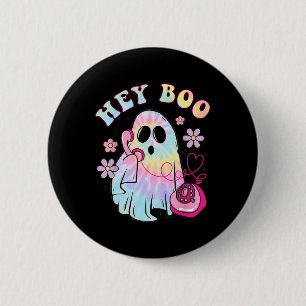Groovy Hey Boo Niedlich Ghost Funny Halloween Girl Button