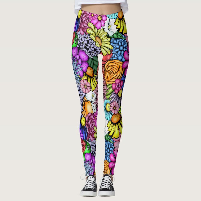 Groovy Hippie Blume Leggings (Vorderseite)