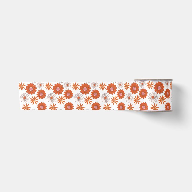 Groovy Hippie Blume Red Orange White Satinband (Vorderseite)