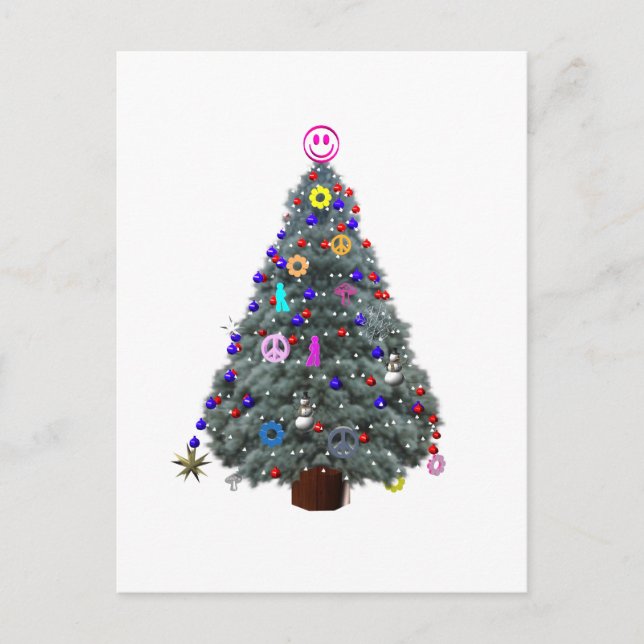 Groovy Hippie Christmas Tree Feiertagspostkarte (Vorderseite)