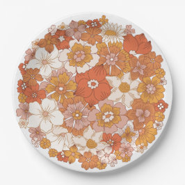 Groovy Hippie Floral Pink Orange Brautparty Pappteller