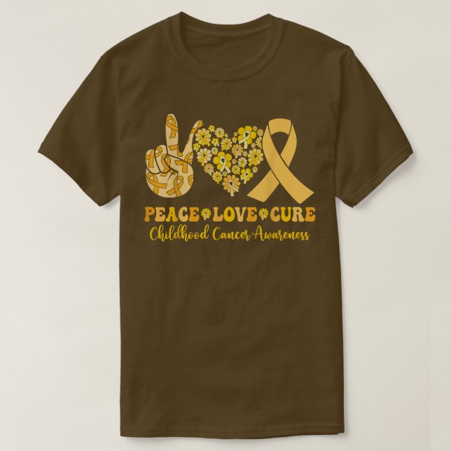 Groovy Hippie Kindheit Krebs Bewusstsein Frieden L T-Shirt (Design vorne)