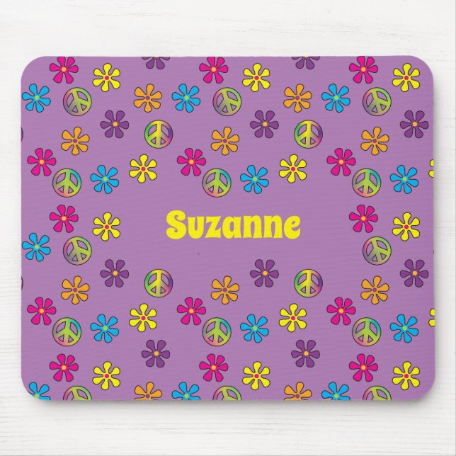 Groovy Hippie Peace and Blume Dusche Mousepad (Vorne)
