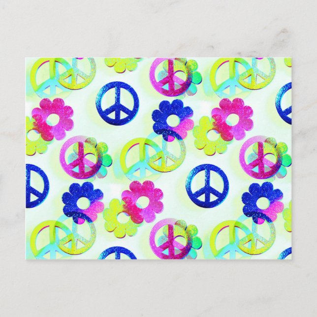 Groovy Hippie Peace Signs Blume Power Aqua Postkarte (Vorderseite)