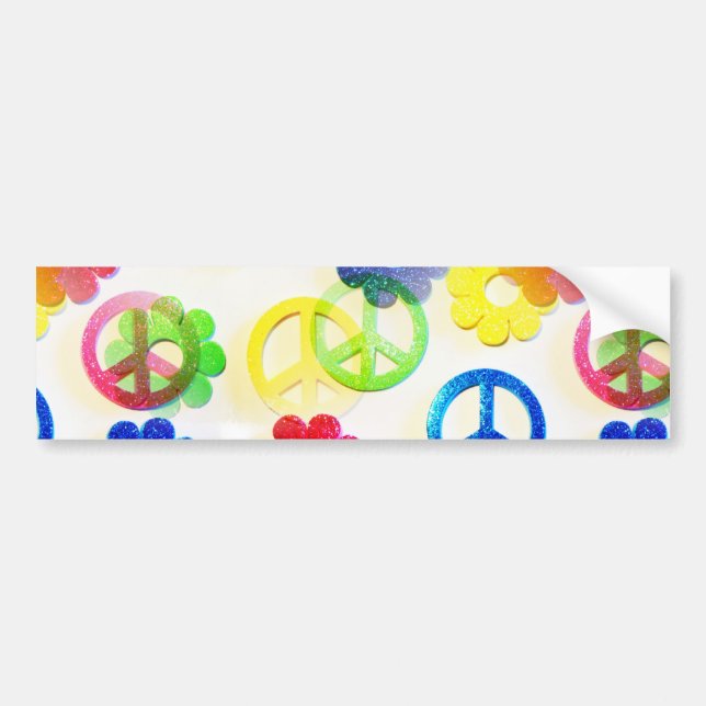 Groovy Hippie Peace Signs Blume Power Glitzern Autoaufkleber (Vorne)