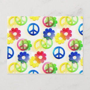 Groovy Hippie Peace Signs Blume Power Glitzern Postkarte