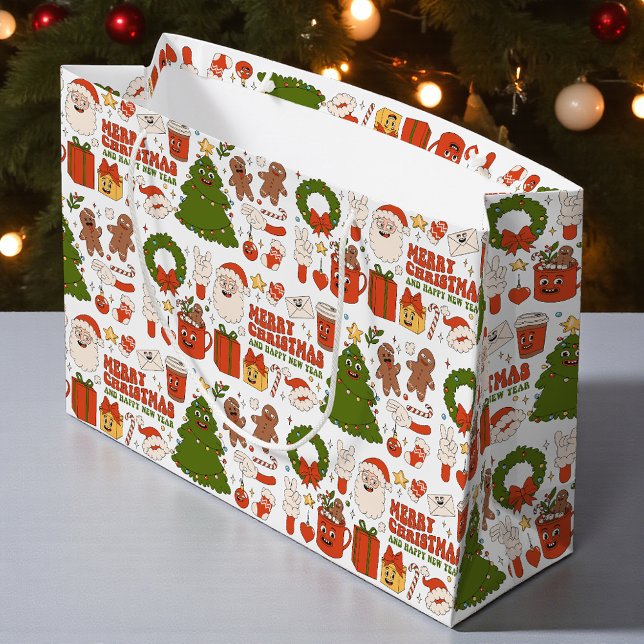 Groovy Hippie Retro Frohe Weihnachten Weihnachten Große Geschenktüte (Von Creator hochgeladen)