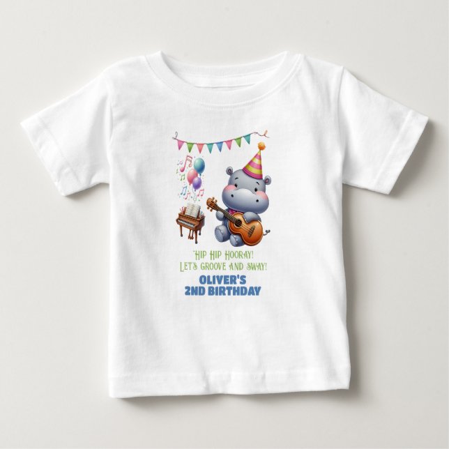 "Groovy Hippo Birthday Bash Bonanza!" Einladung Baby T-shirt (Vorderseite)