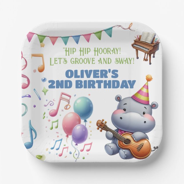 "Groovy Hippo Birthday Bash Bonanza!" Einladung Pappteller (Vorderseite)
