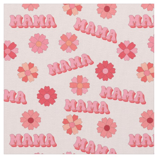 Groovy Hippy Mama Pink Text Word & Blume Stoff (Nahaufnahme)