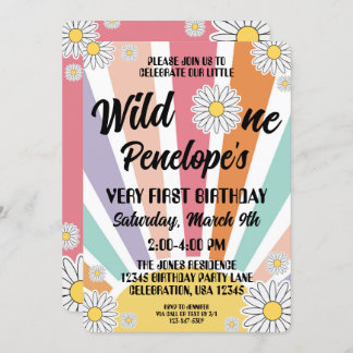 Groovy Hippy Sun & Daisy 1. Geburtstag Einladung