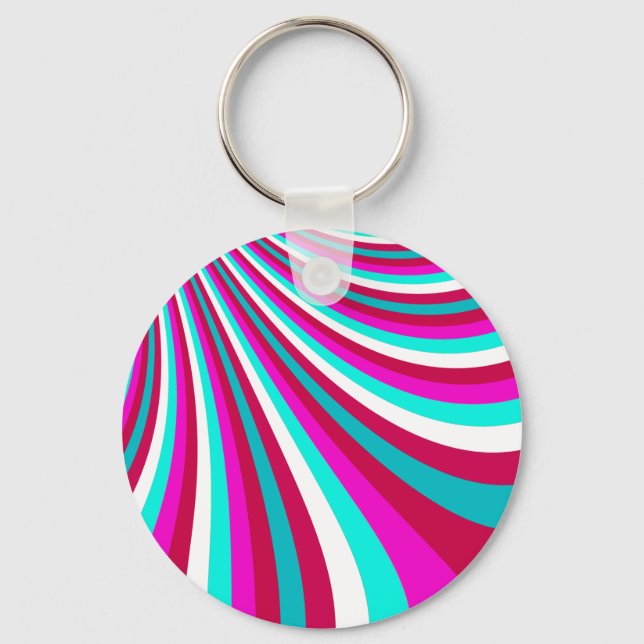 Groovy Hot Pink Aquamarin Rainbow Slide Stripes Mu Schlüsselanhänger (Vorderseite)