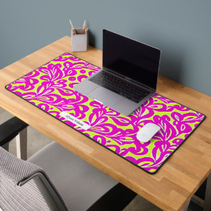 Groovy Hot Pink & Neon Yellow Damask Muster Schreibtischunterlage