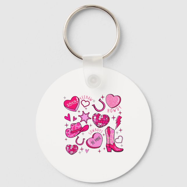 Groovy Howdy Valentine Western Valentines Day Cowb Schlüsselanhänger (Vorderseite)
