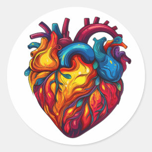 Groovy Human Heart Anatomic Design   Retrofarben Runder Aufkleber