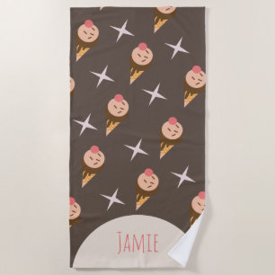 Groovy Ice Cream Cones Chocolate Name Badtuch Strandtuch