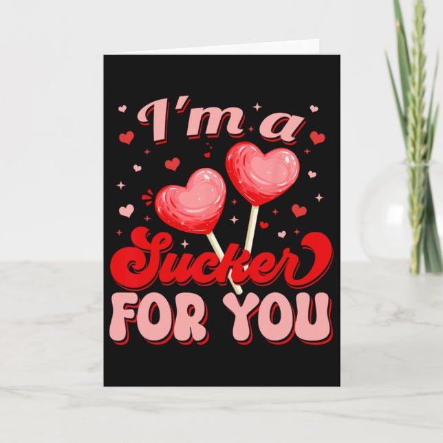 Groovy I'm A Sucker For You Retro Heart Candy Vale Karte (Vorderseite)