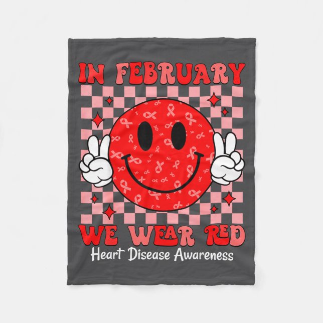 Groovy In February We Wear Red For Heart Disease A Fleecedecke (Vorderseite)