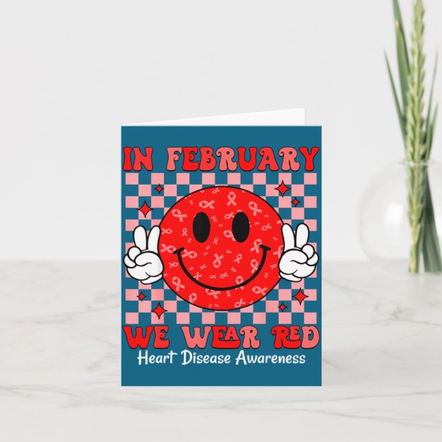 Groovy In February We Wear Red For Heart Disease A Karte (Vorderseite)
