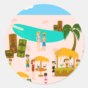 Groovy Jet Set Pool Party Runder Aufkleber