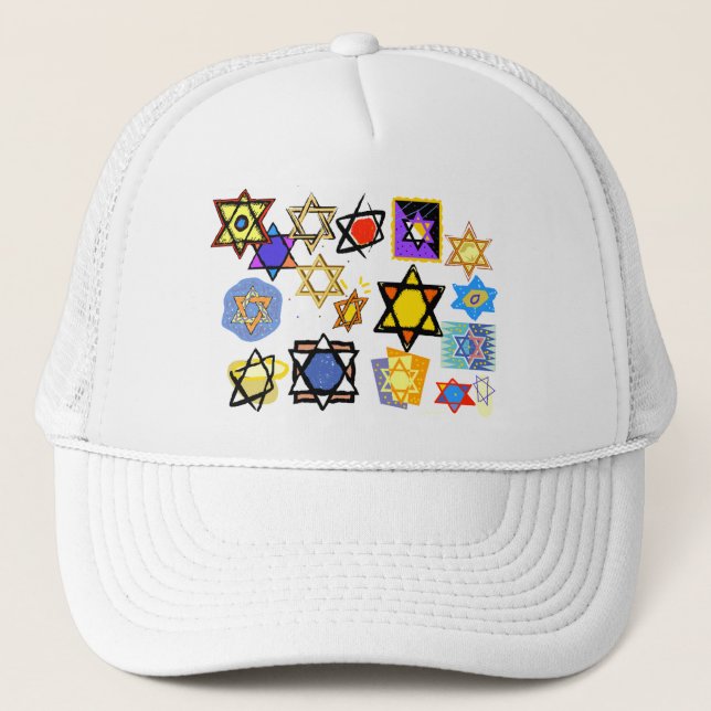 Groovy jüdische Sterne Happy Hannukah! Truckerkappe (Vorderseite)
