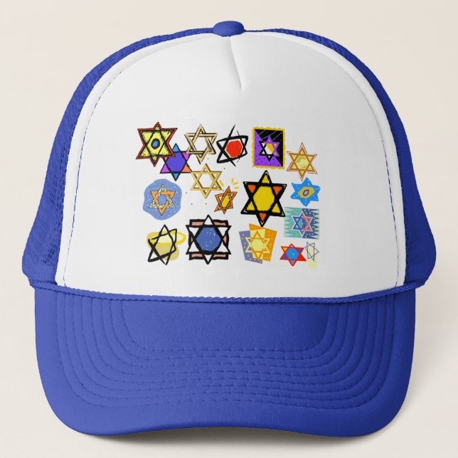Groovy jüdische Sterne Happy Hannukah! Truckerkappe (Vorderseite)